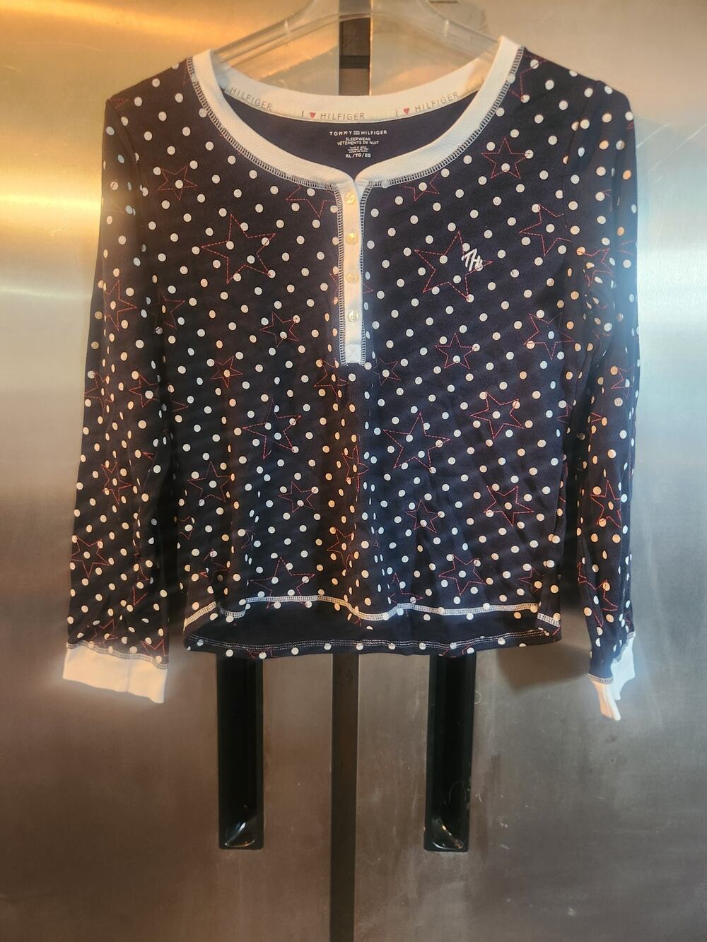 Tommy Hilfiger Sleepwear Top Women's Size XL Navy Polka Dot Henley